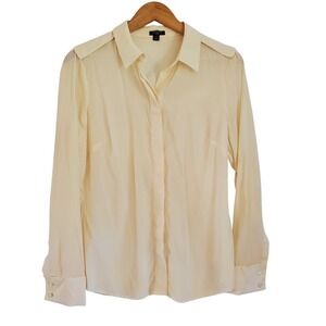 ANN‎ TAYLOR Blouse Womens 12 Silk Stretch Cream French Cuffs Elegant Classic